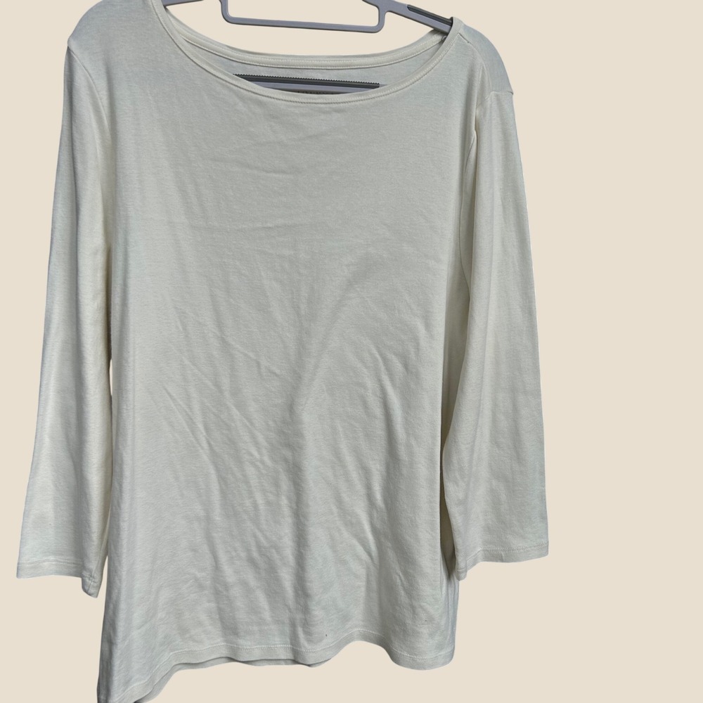Talbots The Talbots Tee Size XL Cream 100% Pima Cotton 3/4 Sleeve Boat Neck Top